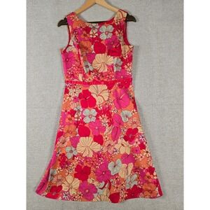 Ombre Pink Orange Floral Sun Dress Womens Size 8 Cotton Blend Fit Flare